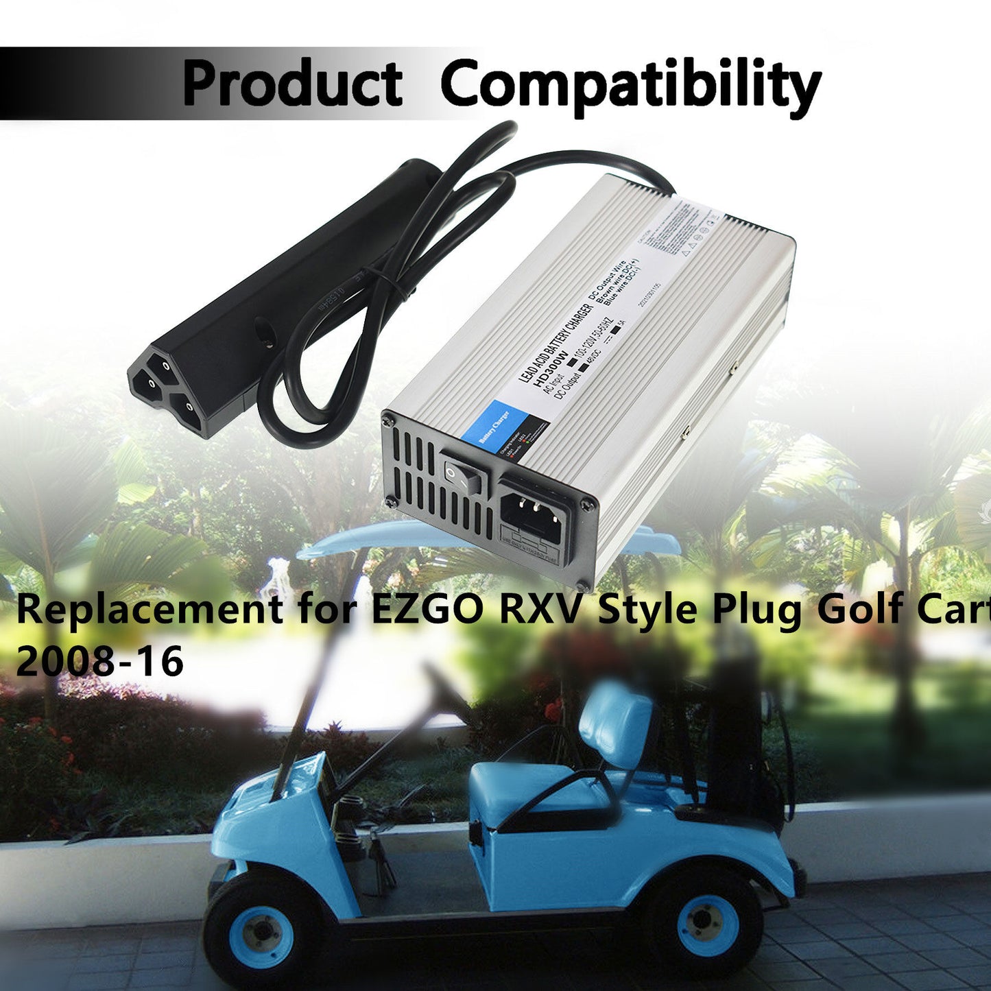 ALL-CARB Battery Charger 48V 5A Replacement for EZGO RXV Style Plug Golf Cart 2008-2016