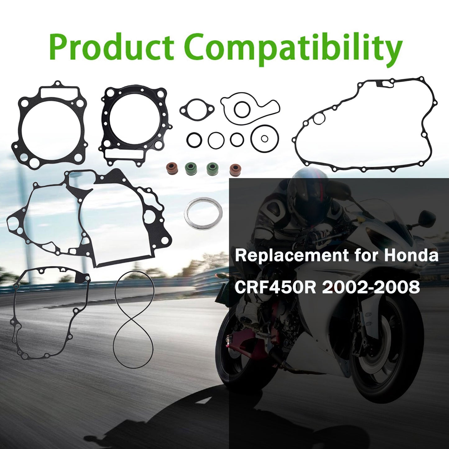 ALL-CARB Gasket Kit Top Bottom End Engine Set Replacement for Honda CRF450R 2002-2008