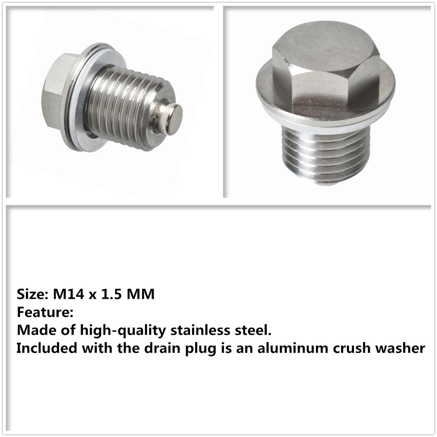 ALL-CARB Stainless Steel Engine Oil Drain Plug Set DP001 Replacement for Honda Suzuki Mazda Mitsubishi Volkswagen Audi Porsche Benz Kia Hyundai