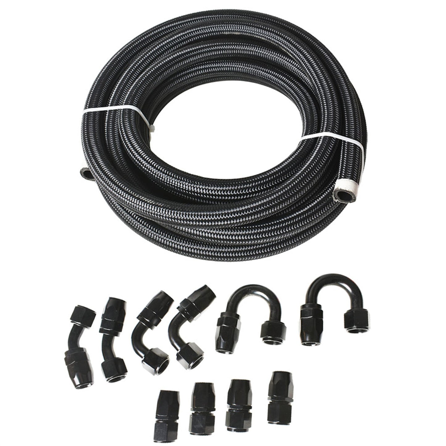 ALL-CARB Nylon Stainless Steel Braided Fuel Line 10AN 20FT with 10PCS Fuel Line Adapter Kit