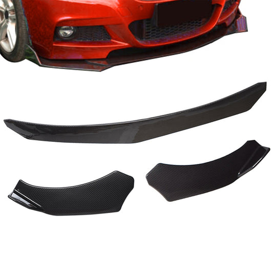 ALL-CARB Universal Black Carbon Fiber Look Front Bumper Lip Diffuser Splitter Spoiler 3 Pieces Body Kit