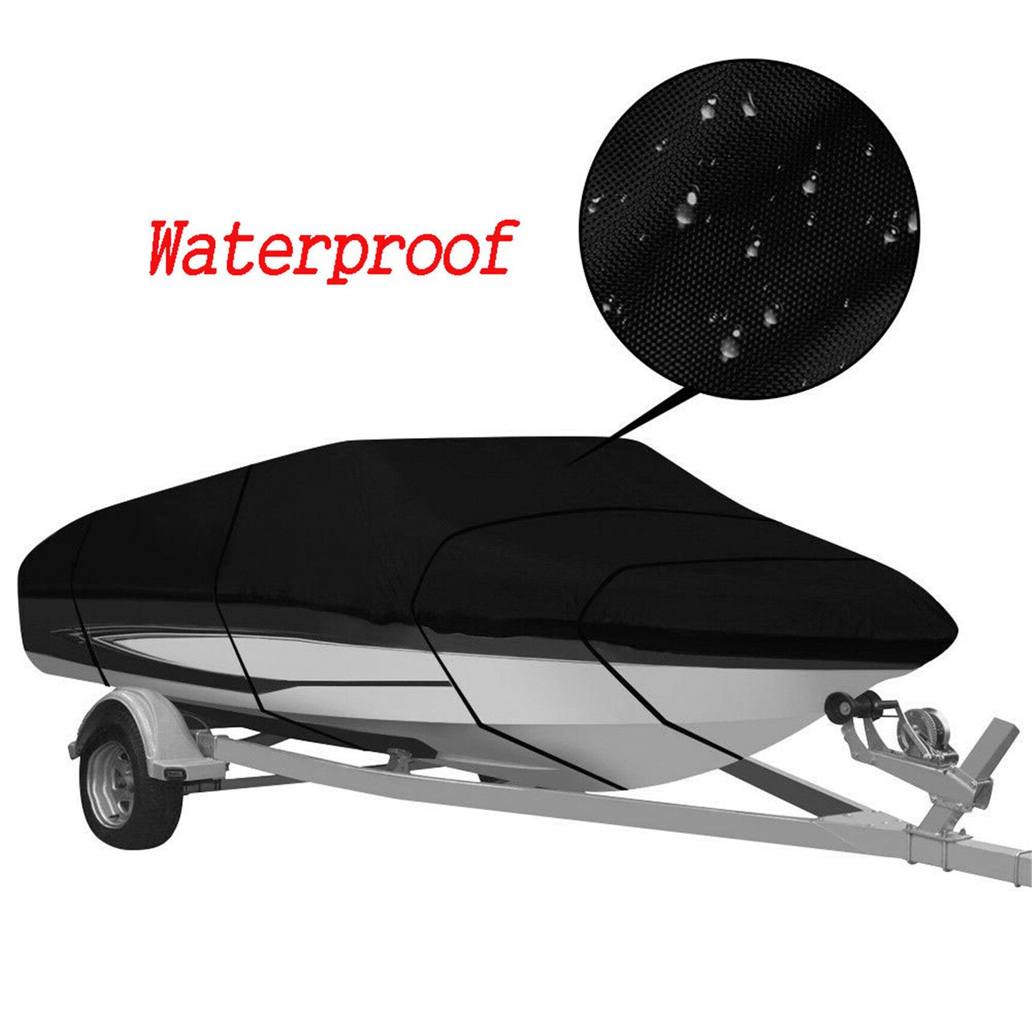 17-19FT Heavy Duty 210D Boat Cover Trailerable Boat Cover Replacement for V-Hull Tri-Hull Runabout Boat Cover Black 95" Width