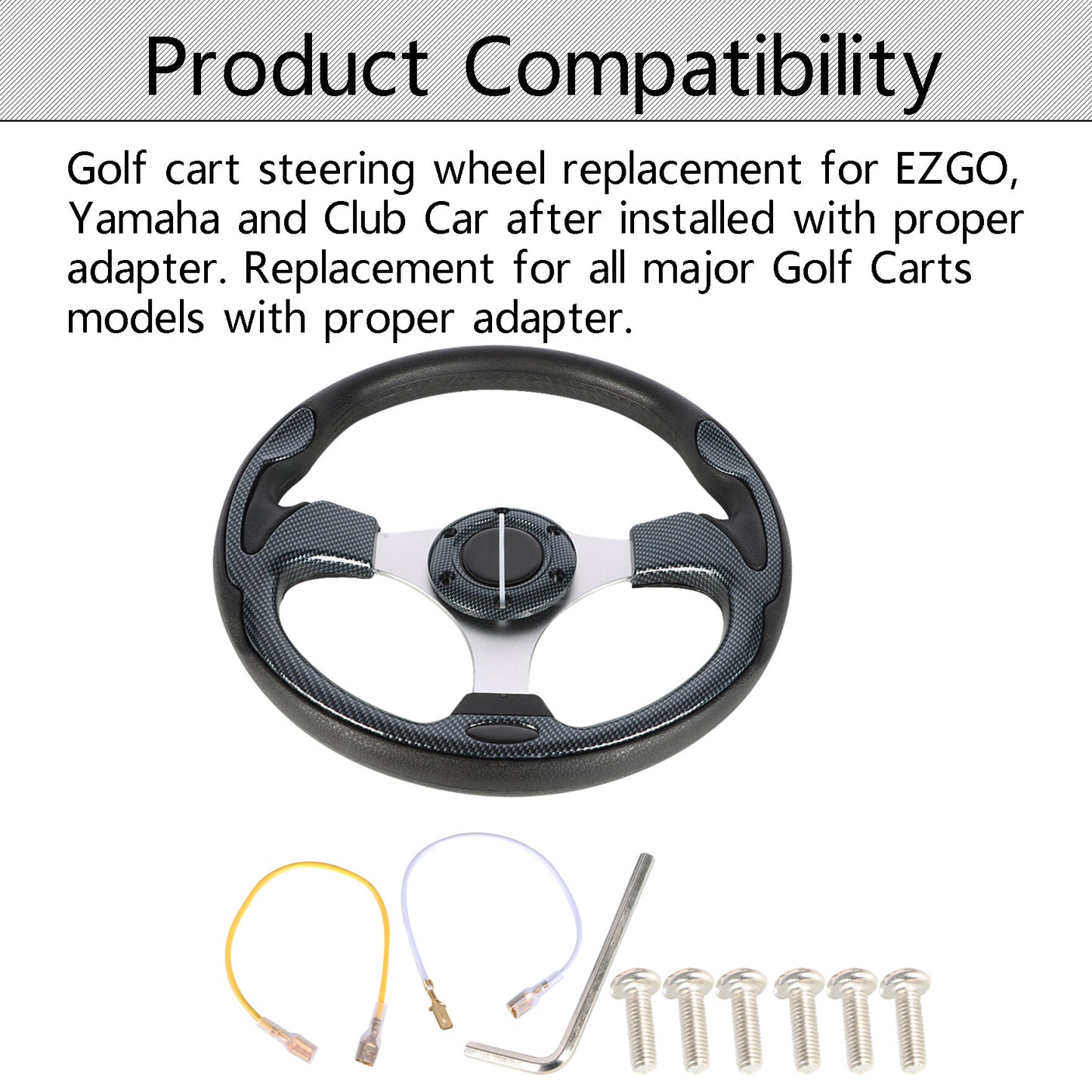 ALL-CARB 13 inchs Carbon Fiber Steering Wheel Replacement for Yamaha EZGO Club Car