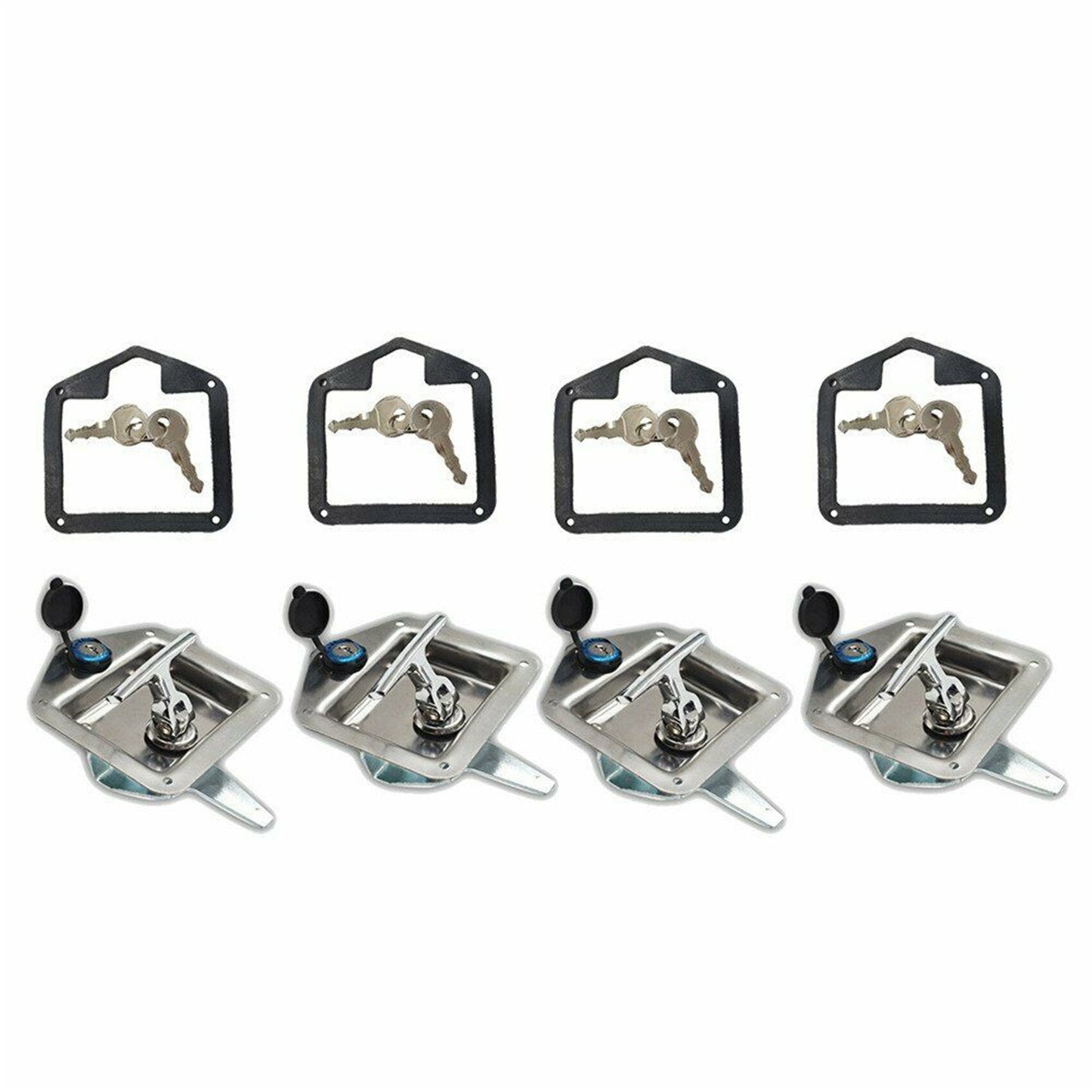 ALL-CARB 4 Trailer Door Latch Folding T-Handle Lock with Keys Stainless Steel Polished for Trailer Door RV Camper Truck Bed Toolboxes