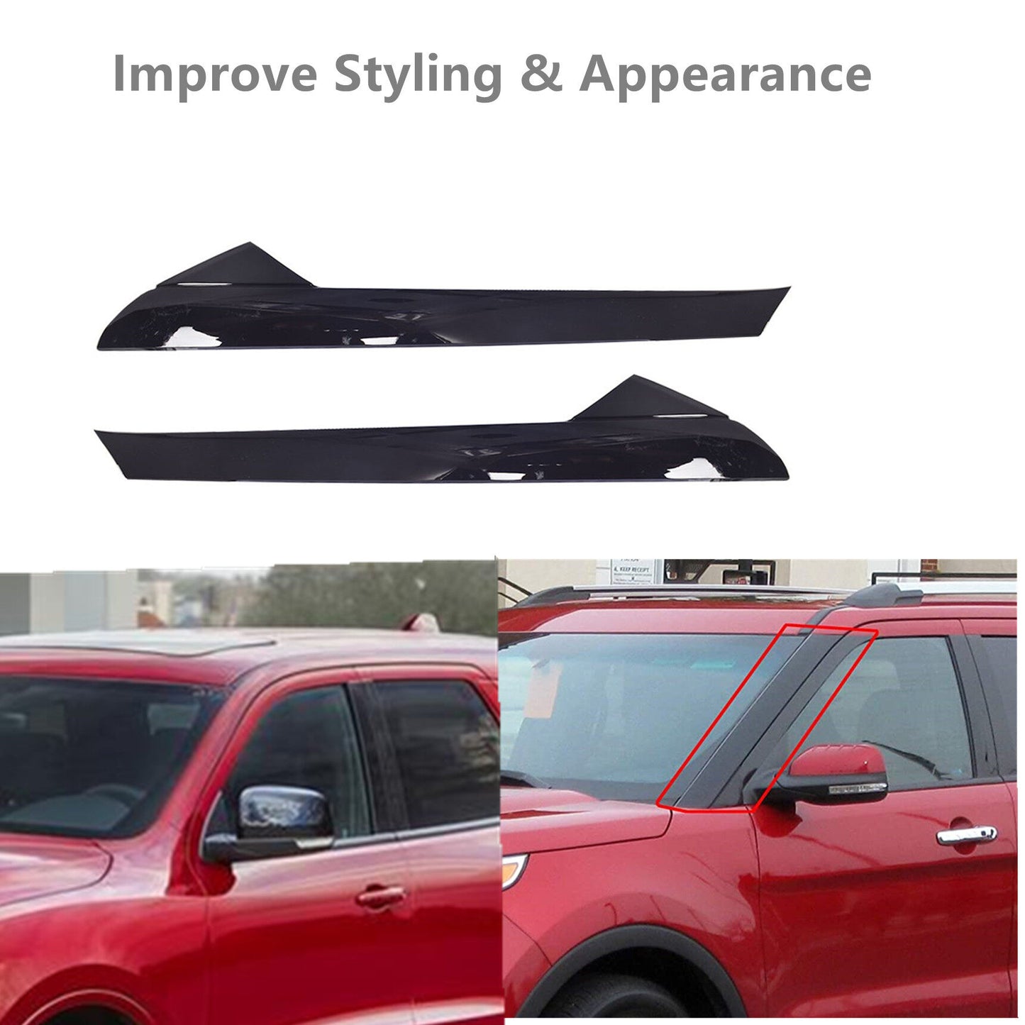 ALL-CARB Front Left and Right Side Windshield Outer Trim Molding Black Replacement for Explorer 2011-2019 BB5Z-7803145-AA BB5Z-7803137-AB BB5Z-7803146-AA BB5Z-7803138-AB