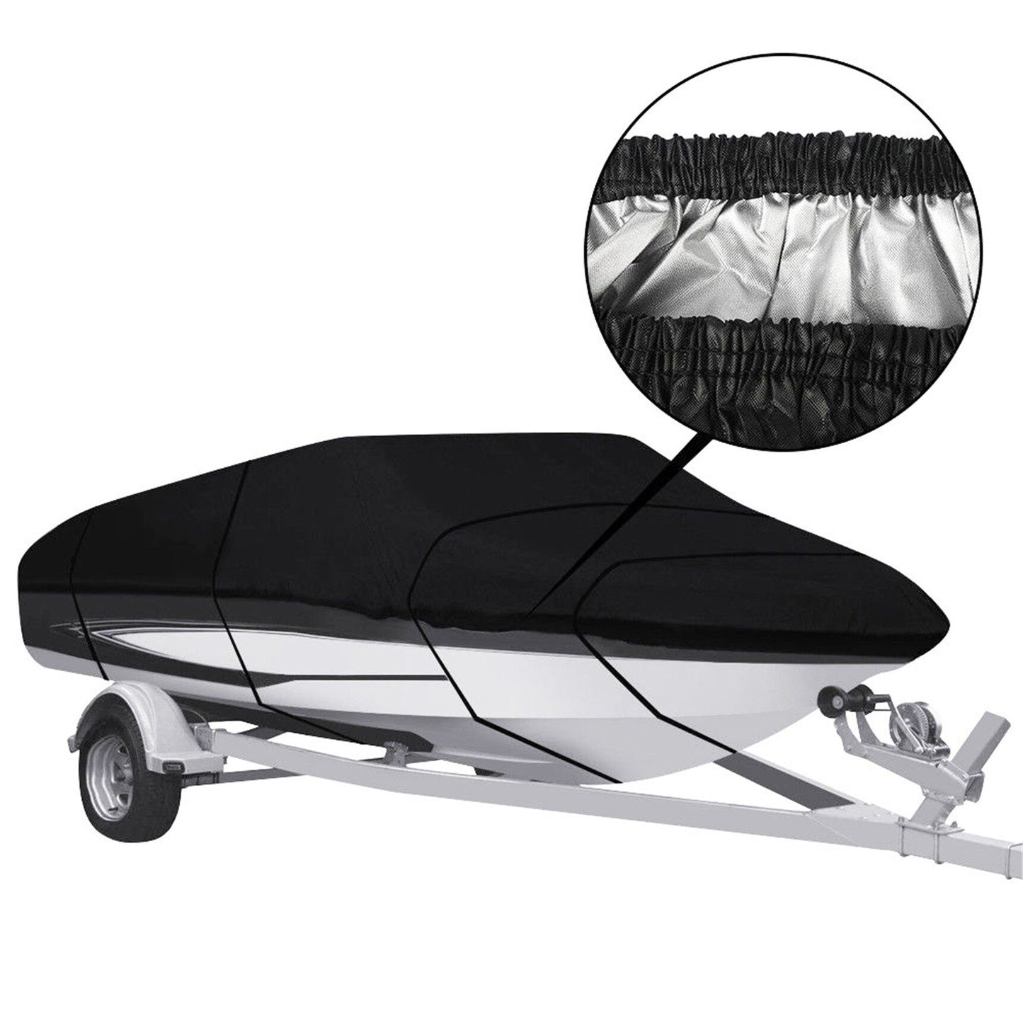 17-19FT Heavy Duty 210D Boat Cover Trailerable Boat Cover Replacement for V-Hull Tri-Hull Runabout Boat Cover Black 95" Width