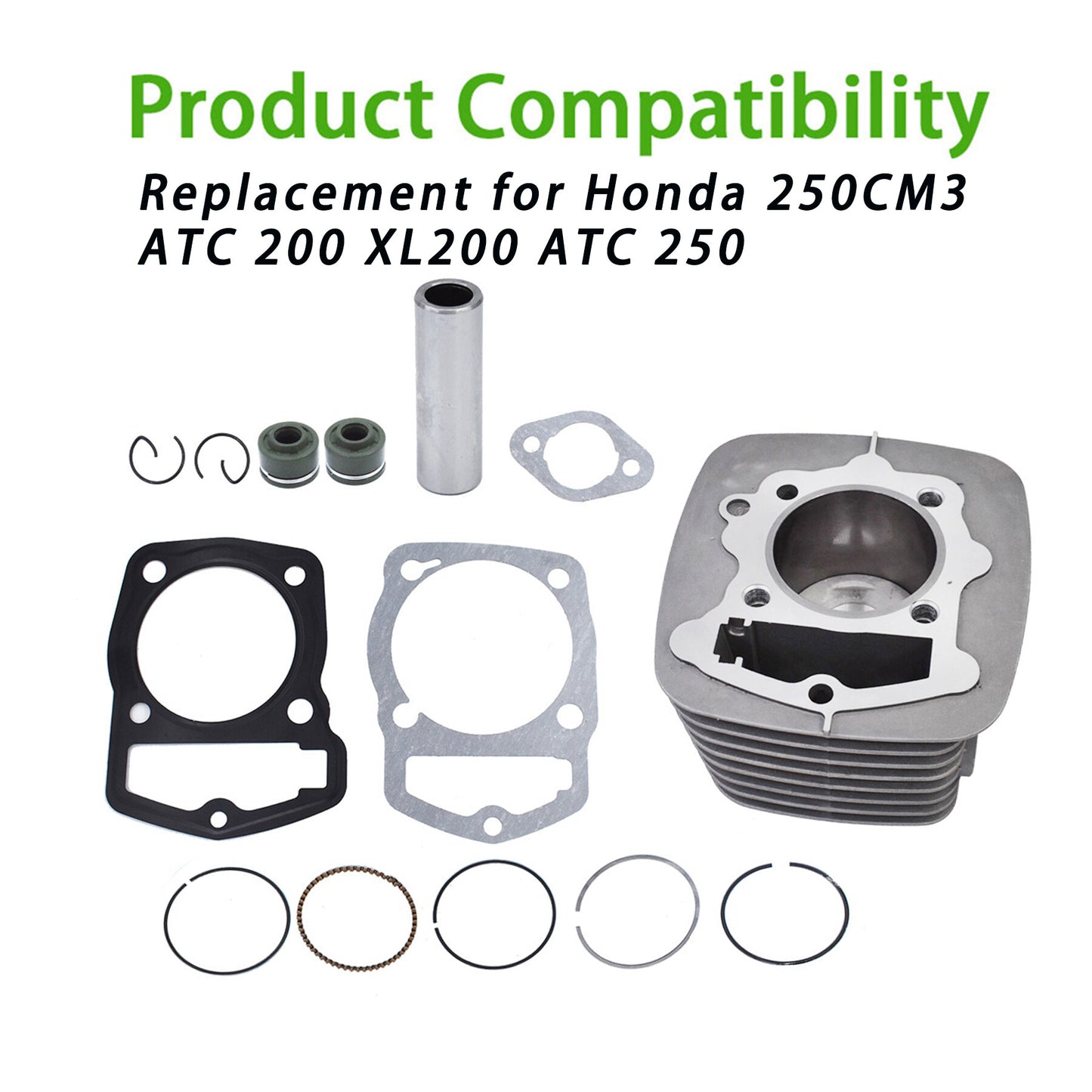 ALL-CARB Cylinder Kit Piston 65.5mm Rings Gaskets 250cc Replacement for Honda 250CM3 ATC200 ARC XL200