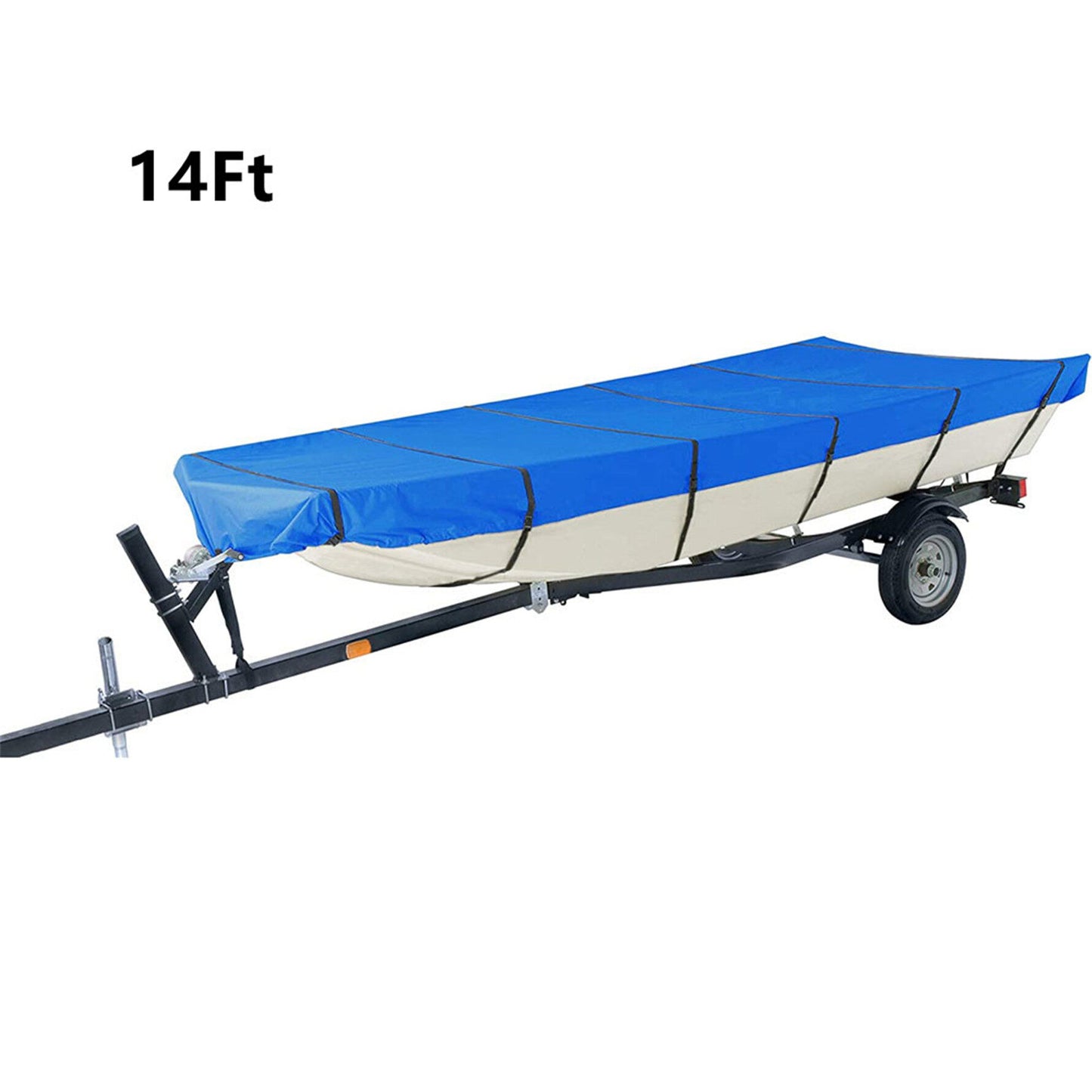ALL-CARB 600D Water Proof Heavy Duty Trailerable Boat Cover Replacement for Jon Boat 14ft length Beam Width to 70inches Bule