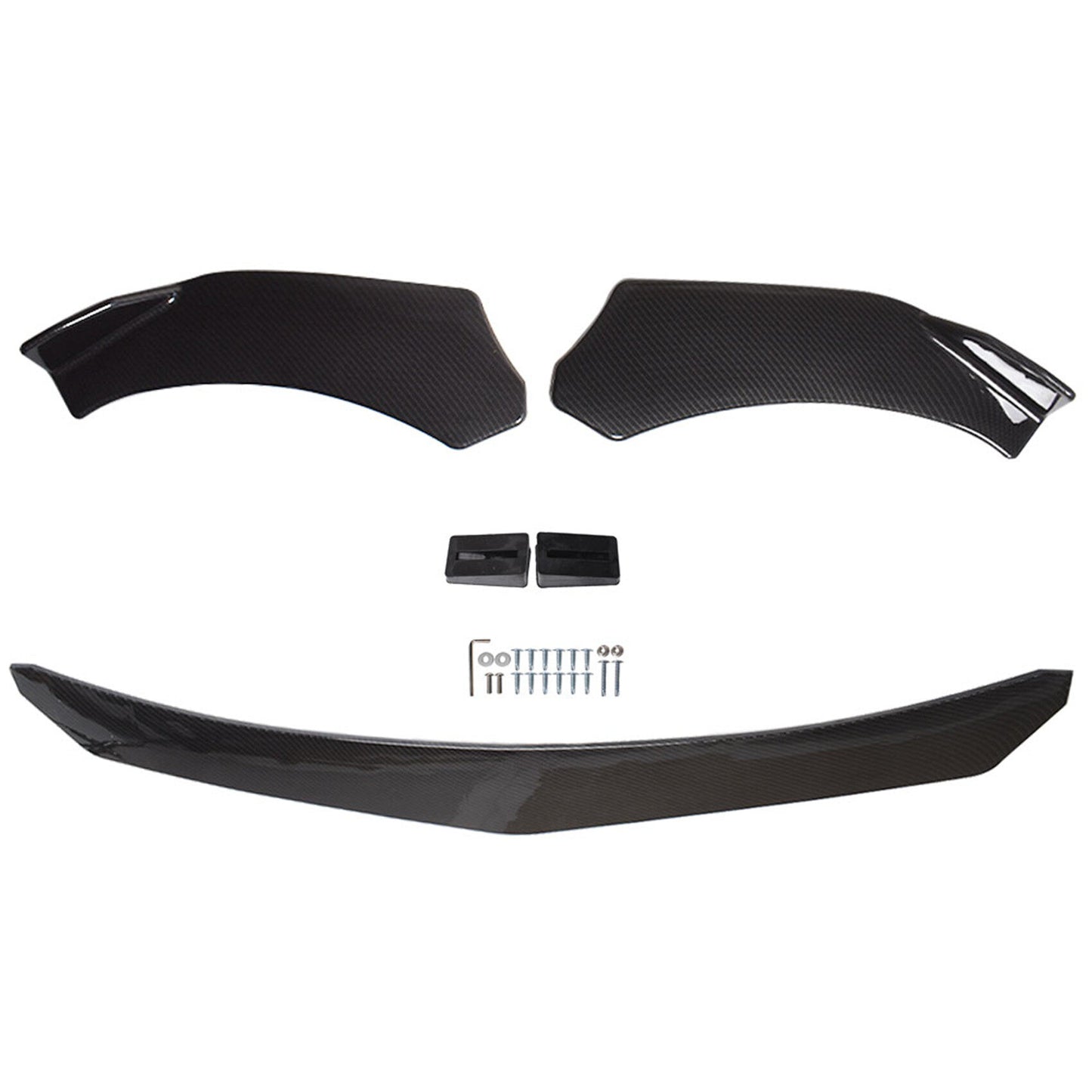 ALL-CARB Universal Black Carbon Fiber Look Front Bumper Lip Diffuser Splitter Spoiler 3 Pieces Body Kit