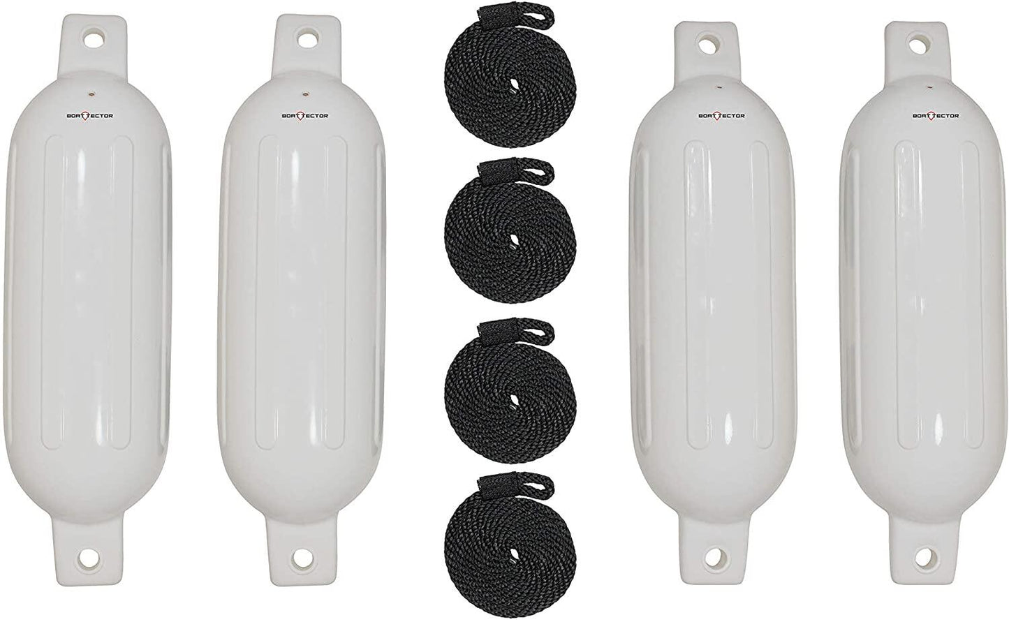 ALL-CARB 4.5 x 16 Inches Boat Fenders Vinyl Ribbed Marine Boat with Fender Lines & Pump to Inflate
