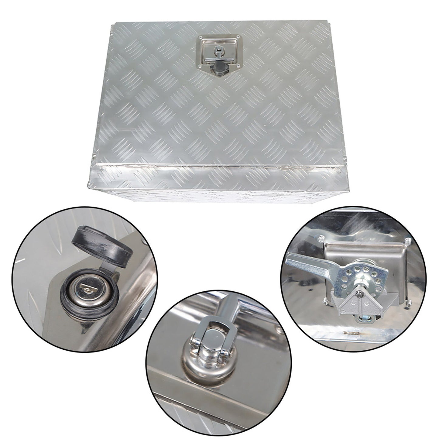 ALL-CARB 24 Inch Trailer Tongue Tool Box Aluminum Heavy Duty Truck Pickup Underbody Underbed Storage Organizer 5 Bar Tread Tool Box Weather Resistant Seal w/Lock & Keys Siver