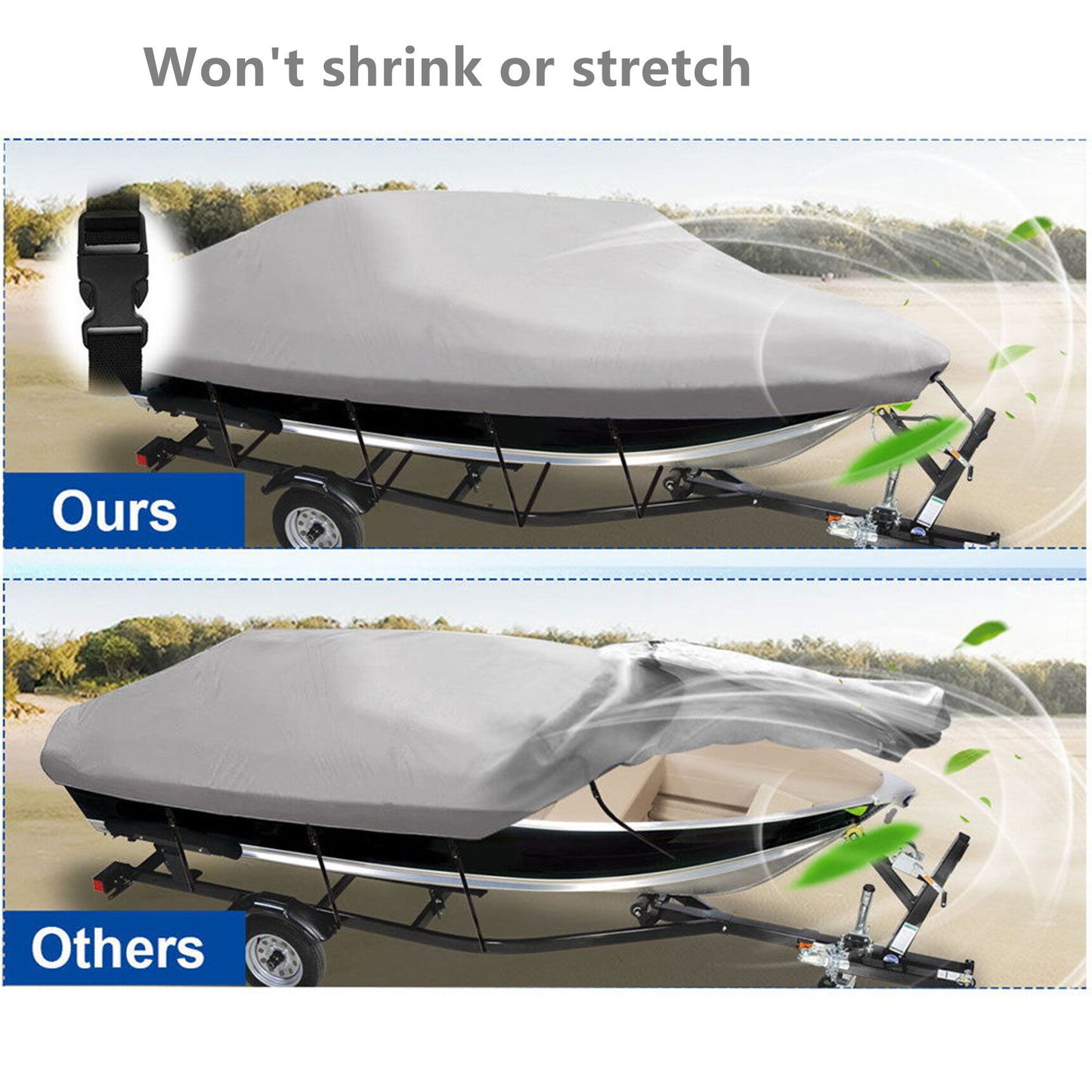 ALL-CARB Heavy Duty PEVA Waterproof Boat Cover 14-16ft long 90 Beam Width Replacement for V-Hull Fishing Boat V-Hull Tri-Hull Runabout Bass Boat Fish Ski Pro-Style Bass Boat Gray