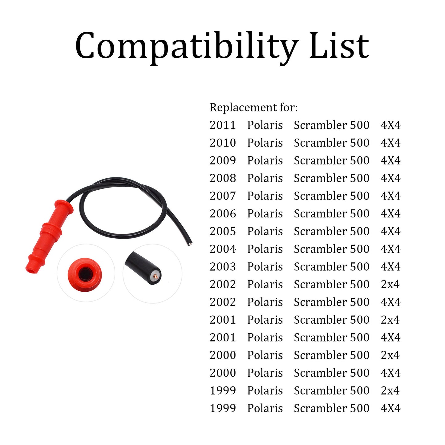 ALL-CARB Spark Plug Wire and Cap 3084980-32-A Replacement for Polaris 1997-2011 Scrambler 500 4x4