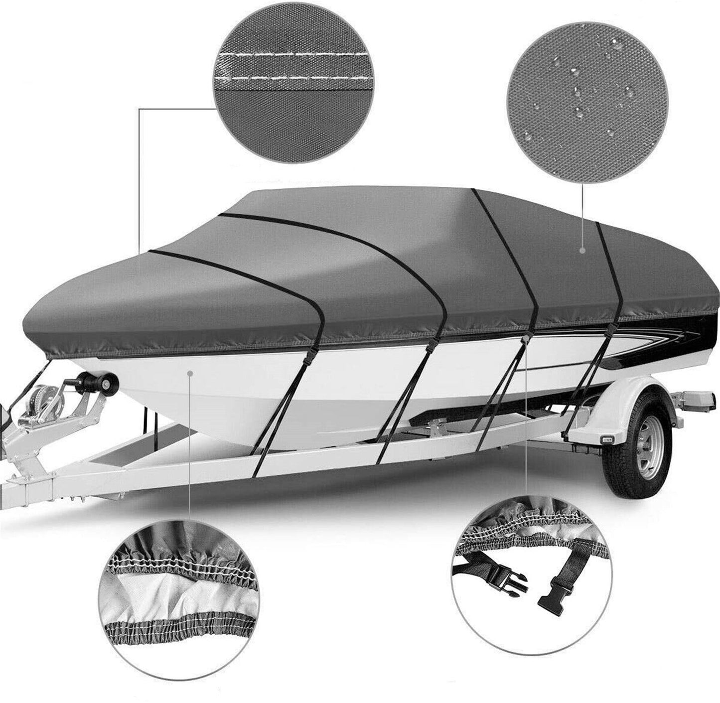 ALL-CARB 210D Heavy Duty Trailerable Boat Cover Marine Grade Polyester Boat Cover Replacement for V-Hull Fishing Boat Tri-Hull Bass Boats Pro-Style Cover