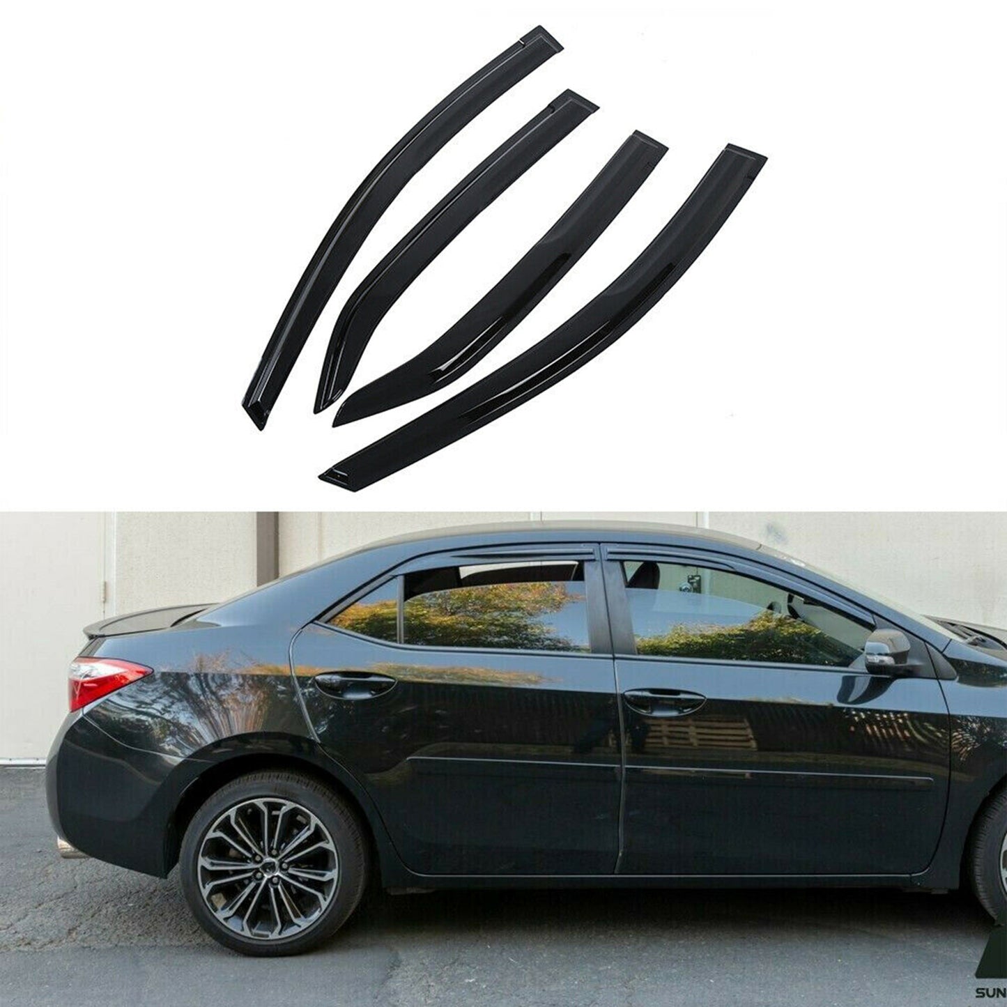 ALL-CARB Window Vent Visors Shade Sun Rain Wind Guards Deflectors Cover Acrylic Replacement for Toyota Corolla 2014-2019 Outside 4 Pieces Black