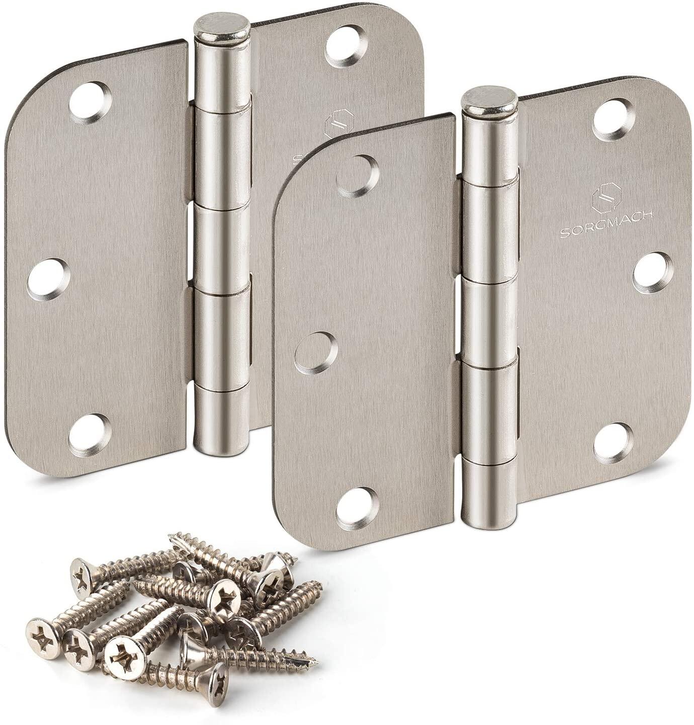 50Pcs 3.5 Inch x 3.5 Inch Door Hinges Satin Nickel 5/8 inch Radius Corner Hardware Controls Door Butt Door Hardware