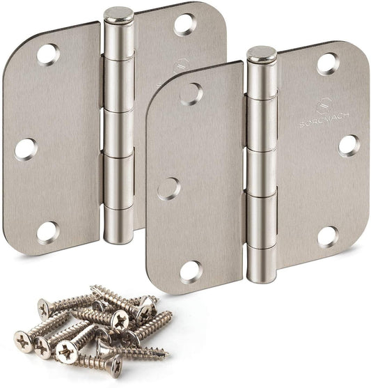 50Pcs 3.5 Inch x 3.5 Inch Door Hinges Satin Nickel 5/8 inch Radius Corner Hardware Controls Door Butt Door Hardware