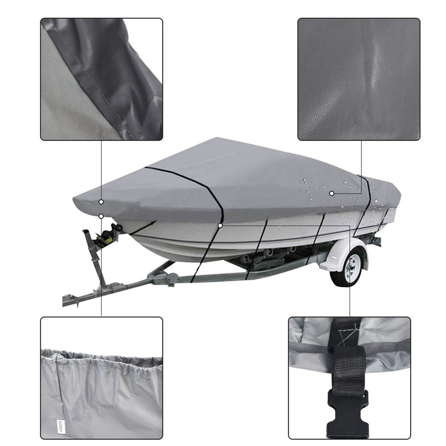 ALL-CARB 210D Heavy Duty Trailerable Boat Cover Marine Grade Polyester Boat Cover Replacement for V-Hull Fishing Boat Tri-Hull Bass Boats Pro-Style Cover