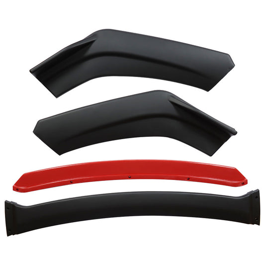 ALL-CARB Universal Car Front Bumper Lip Splitter Matte Black Red Tongue 4 Pieces Kit