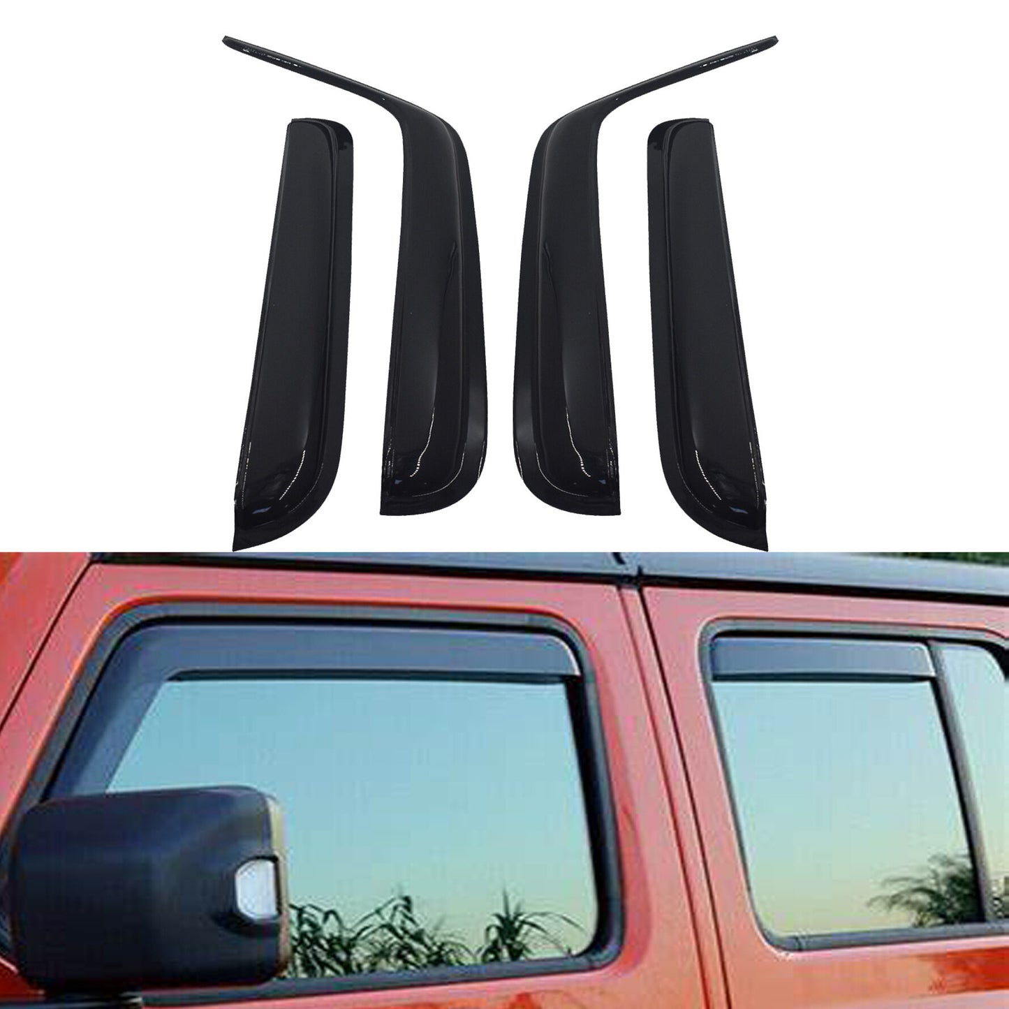 ALL-CARB Window Vent Visors Shade Sun Rain Wind Guards Deflectors Cover Acrylic Replacement for 2007-2018 Wrangler JK 4-Door Outside 4 Pieces Black