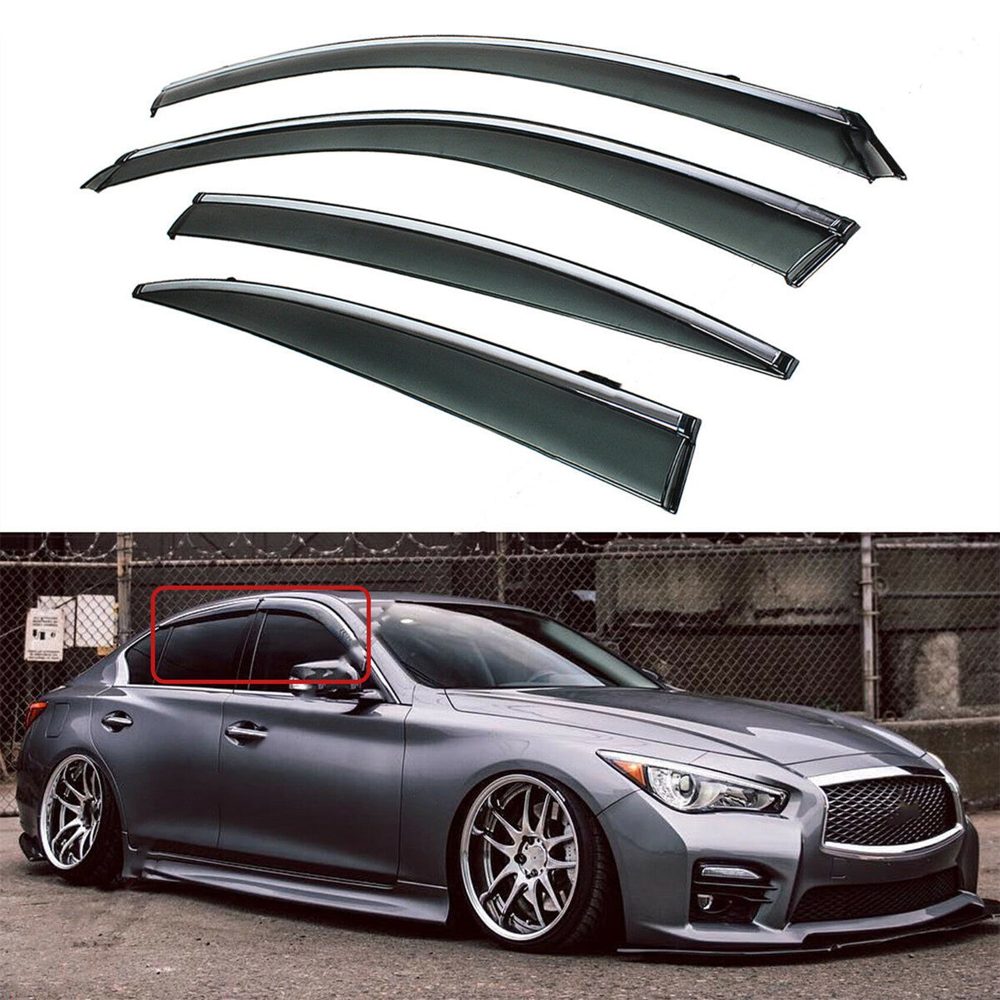 ALL-CARB Window Vent Visors Shade Sun Rain Wind Guards Deflectors Cover Acrylic Replacement for Infiniti Q50 All Models 2014-2022 Outside 4 Pieces Smoke