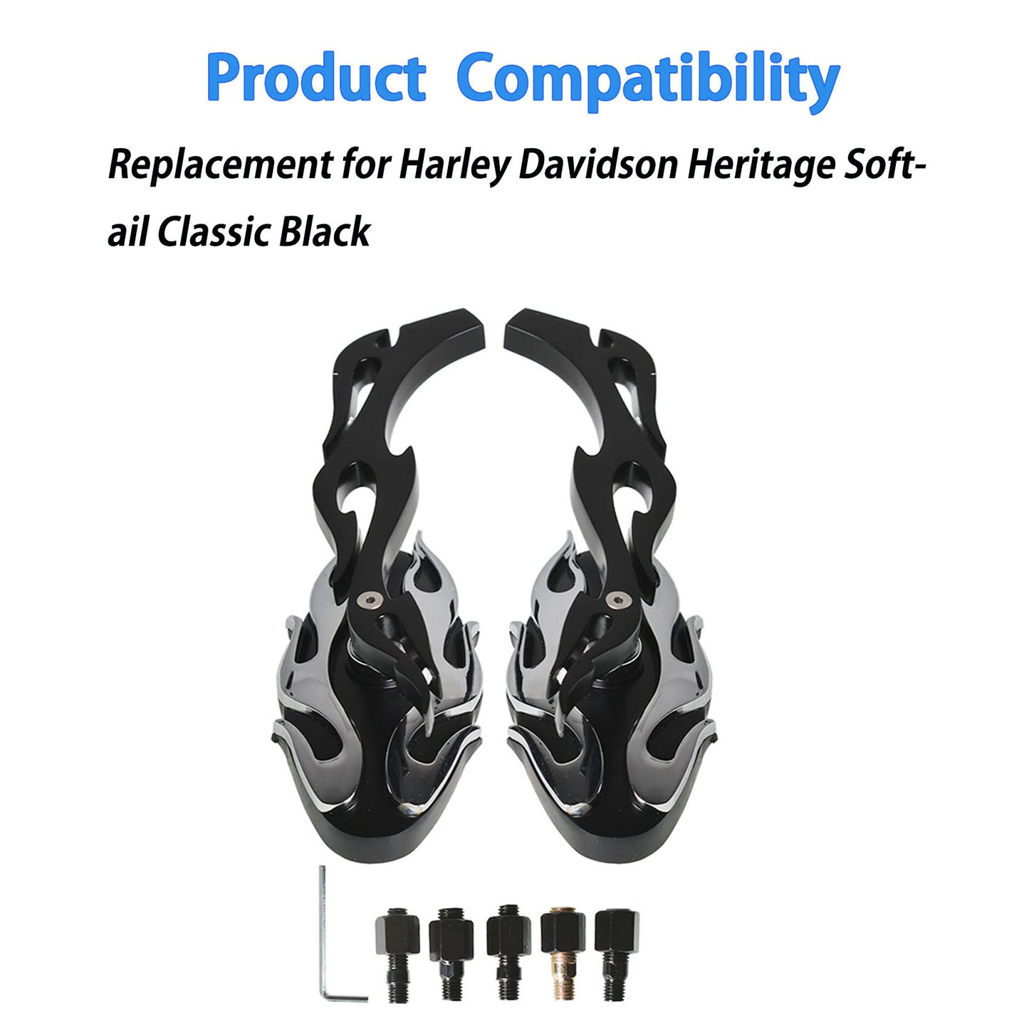 ALL-CARB Flame Rearview Mirrors Replacement for Heritage Softail Classic Black