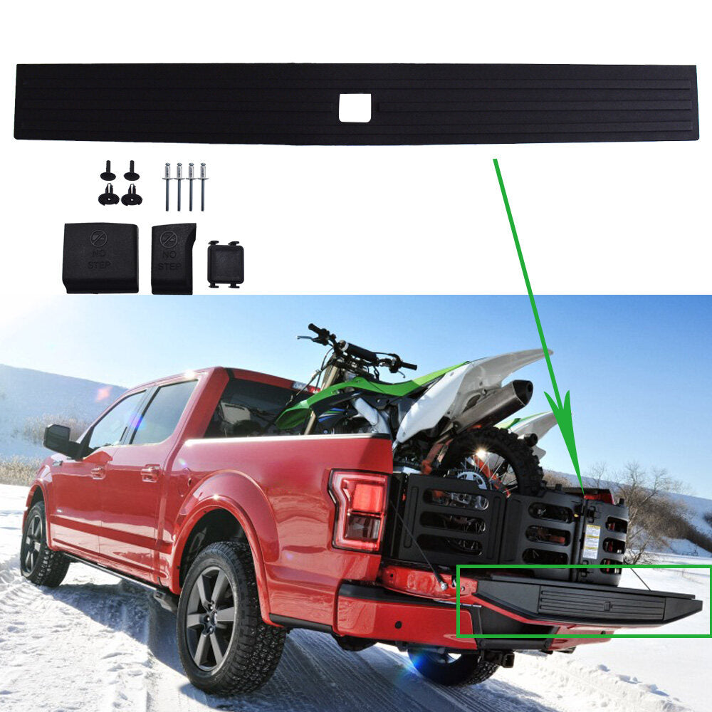 Rear Tailgate Flexible Step Pad Molding Trim Black with Release Button Replacement for 2015-2020 F-150 FL3Z-9940602-B