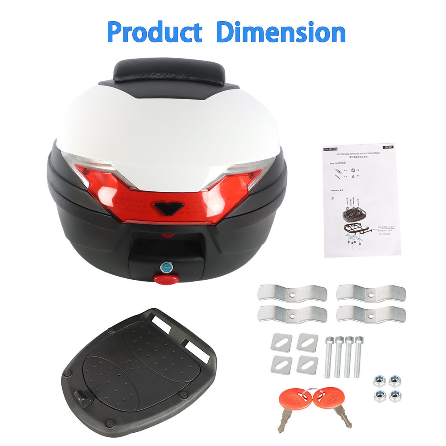 ALL-CARB Motorcycle Tour Tail Box Scooter Trunk Luggage Top Lock Storage Carrier Case with Soft Backrest and Quick Release System 32L Capacity