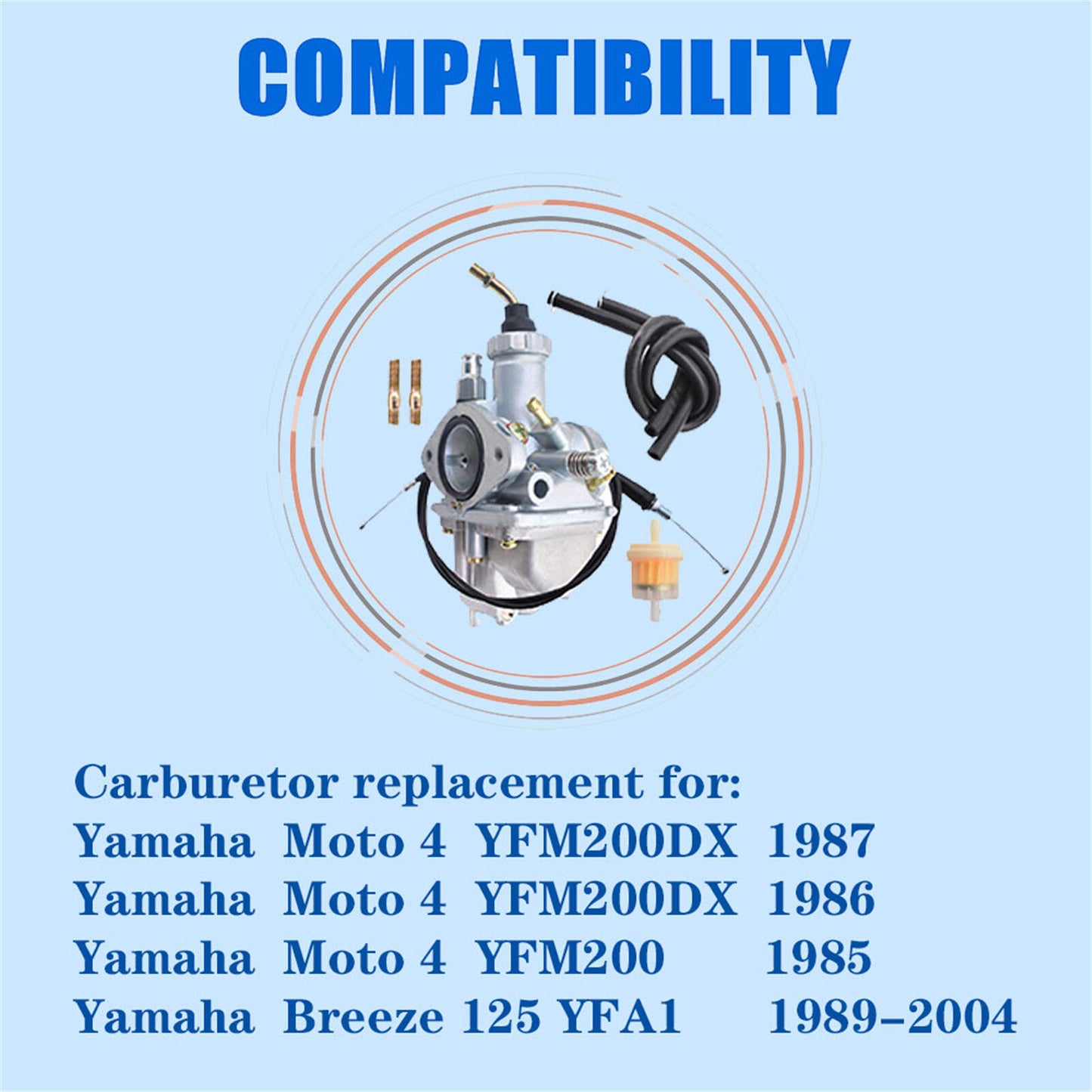 Carburetor Carb & Throttle Cable Fit for Yamaha 1986-1987 Moto 4 YFM225 / 1985 Moto 4 YFM200