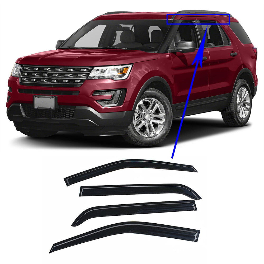 ALL-CARB Window Vent Visors Shade Sun Rain Wind Guards Deflectors Cover Acrylic Replacement for 2011-2019 Explorer Outside 4 Pieces Black