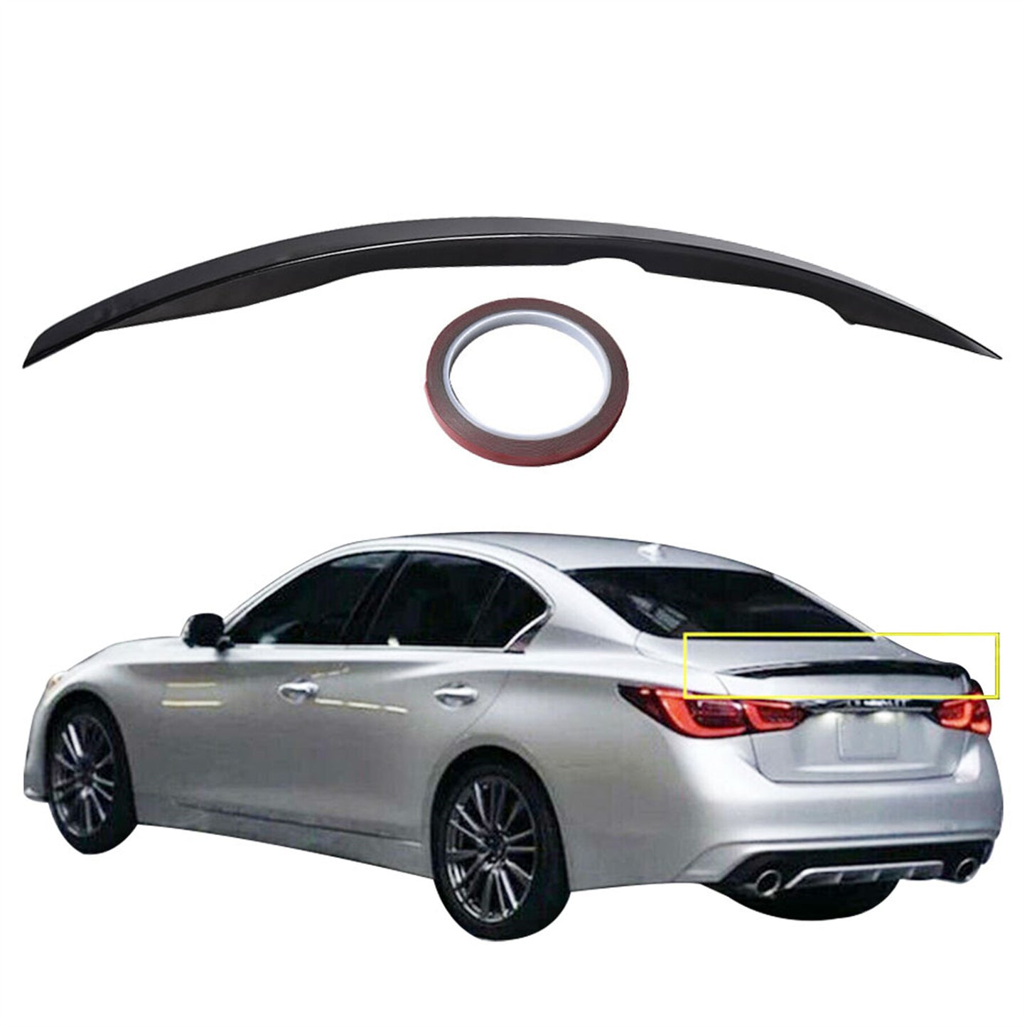 ALL-CARB Trunk Wing Spoiler Replacement for 2014-2022 Infiniti Q50 Painted Glossy Black VIP Style Sport