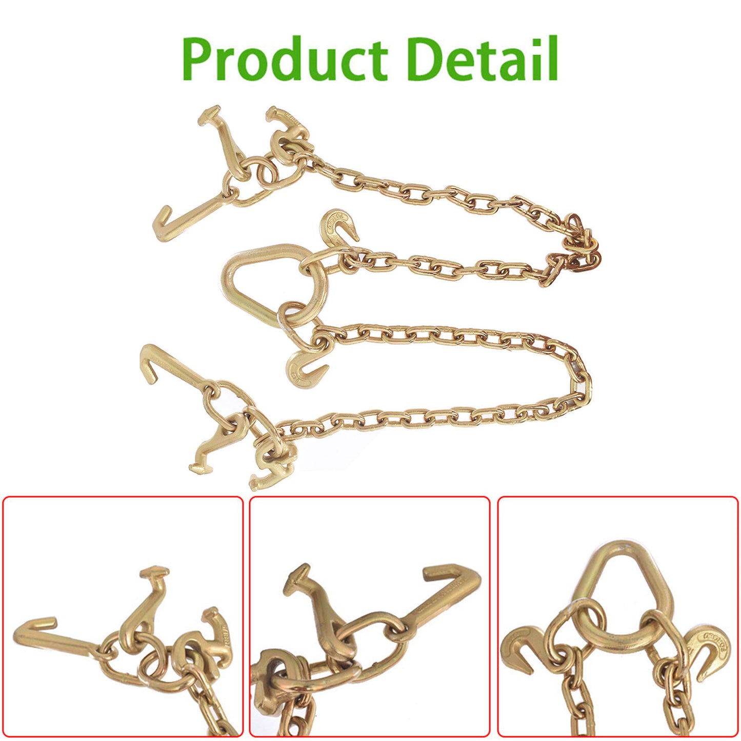 ALL-CARB G70 V-Chain Bridle w/RTJ Cluster Hooks & Grab Hooks, 36 Tow Chain 5400LBS Working Load