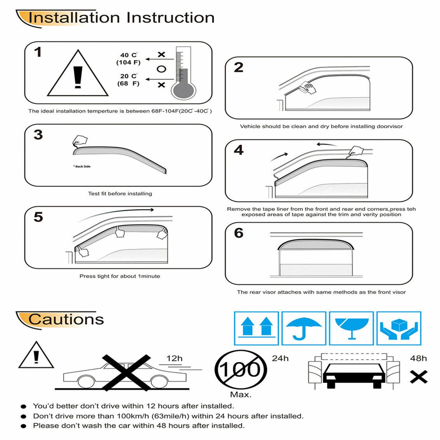 ALL-CARB Window Vent Visors Shade Sun Rain Wind Guards Deflectors Cover Acrylic Replacement for Toyota Corolla 2014-2019 Outside 4 Pieces Black