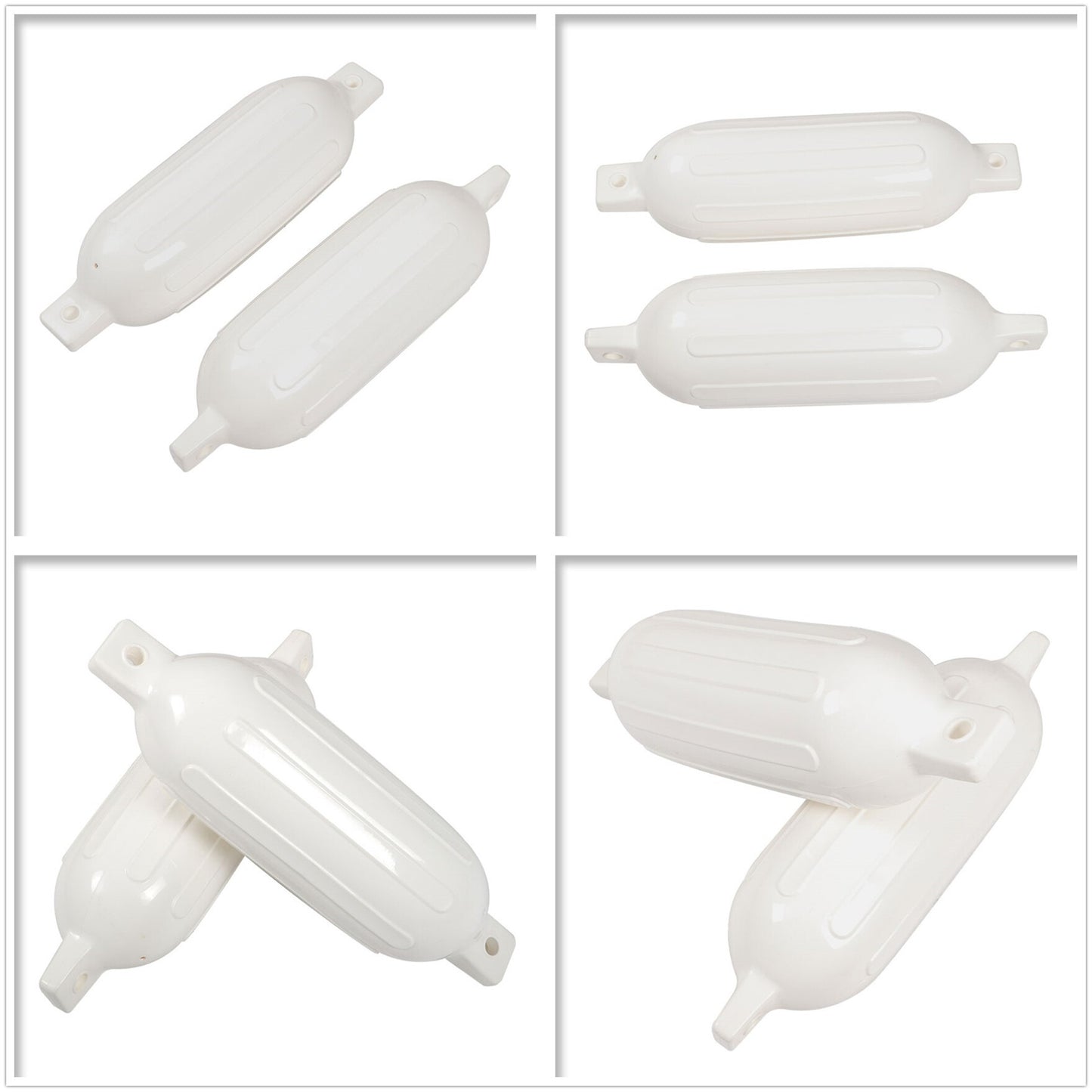 ALL-CARB 6.5x23 Inch Vinyl Ribbed Marine Boat 4 Pack White Boat Fenders with Fender Lines