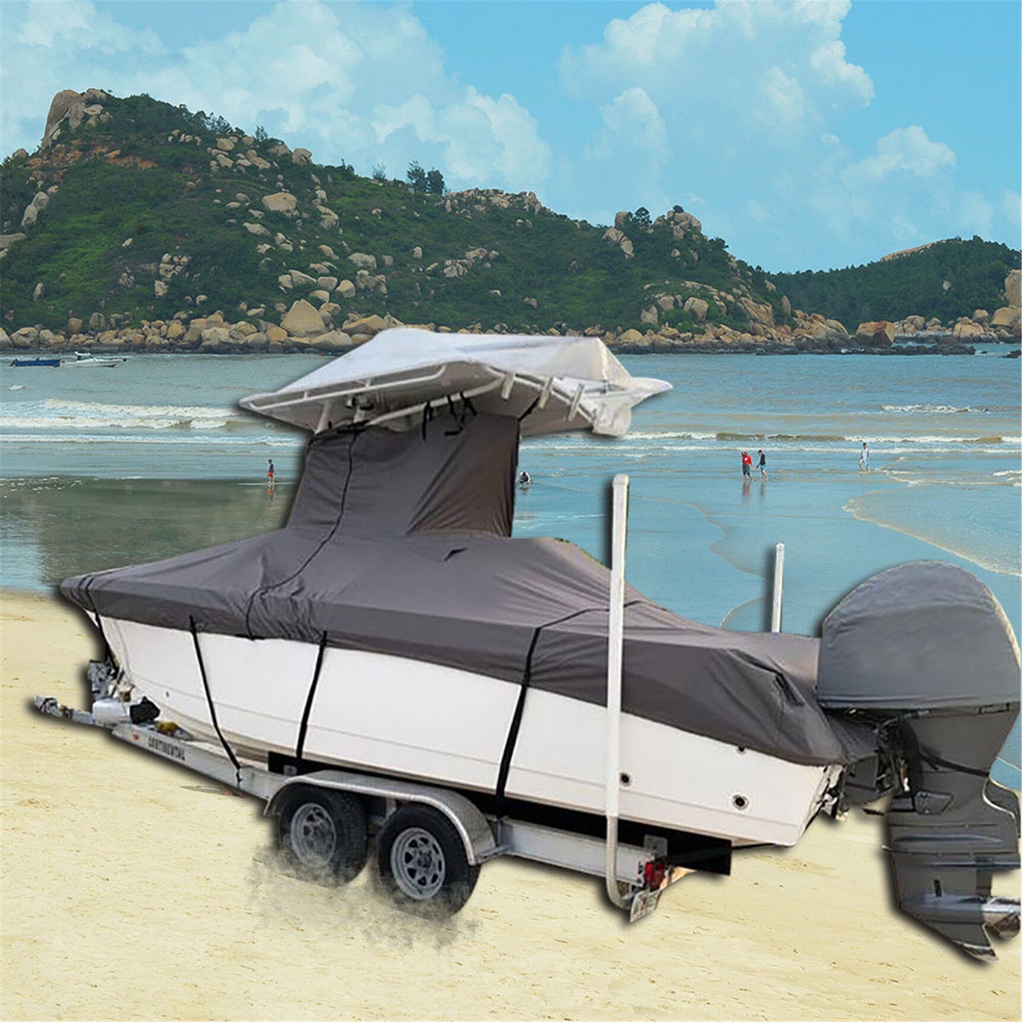 ALL-CARB 420D Heavy Duty Center Console T-Top Waterproof Boat Cover Replacement for Center Console Style Boats with T-Top Roofs Black