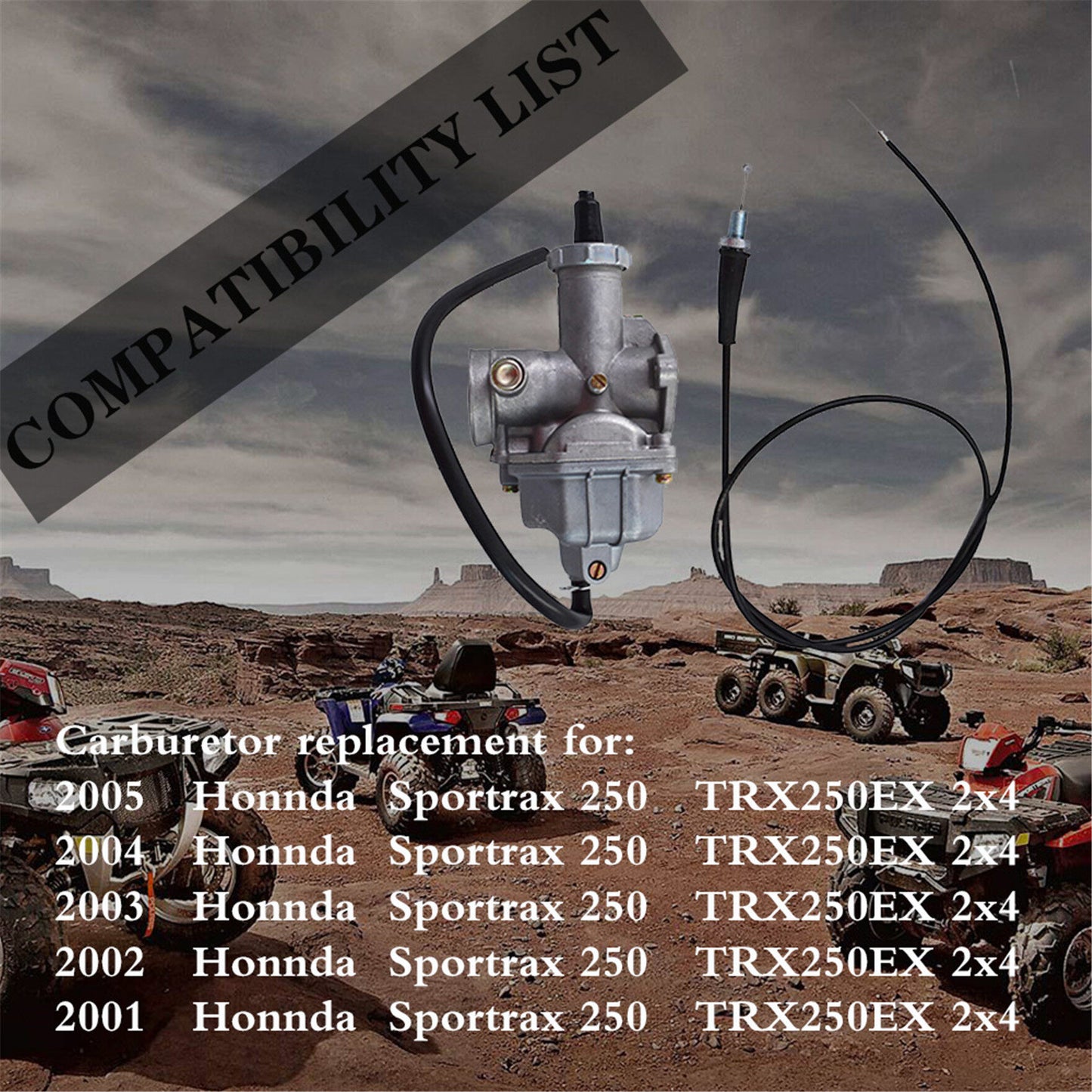 New Carburetor & Throttle Cable Fit for Honda SPORTRAX 250 2001-2008 TRX250EX 2x4 2001-2008 Carb