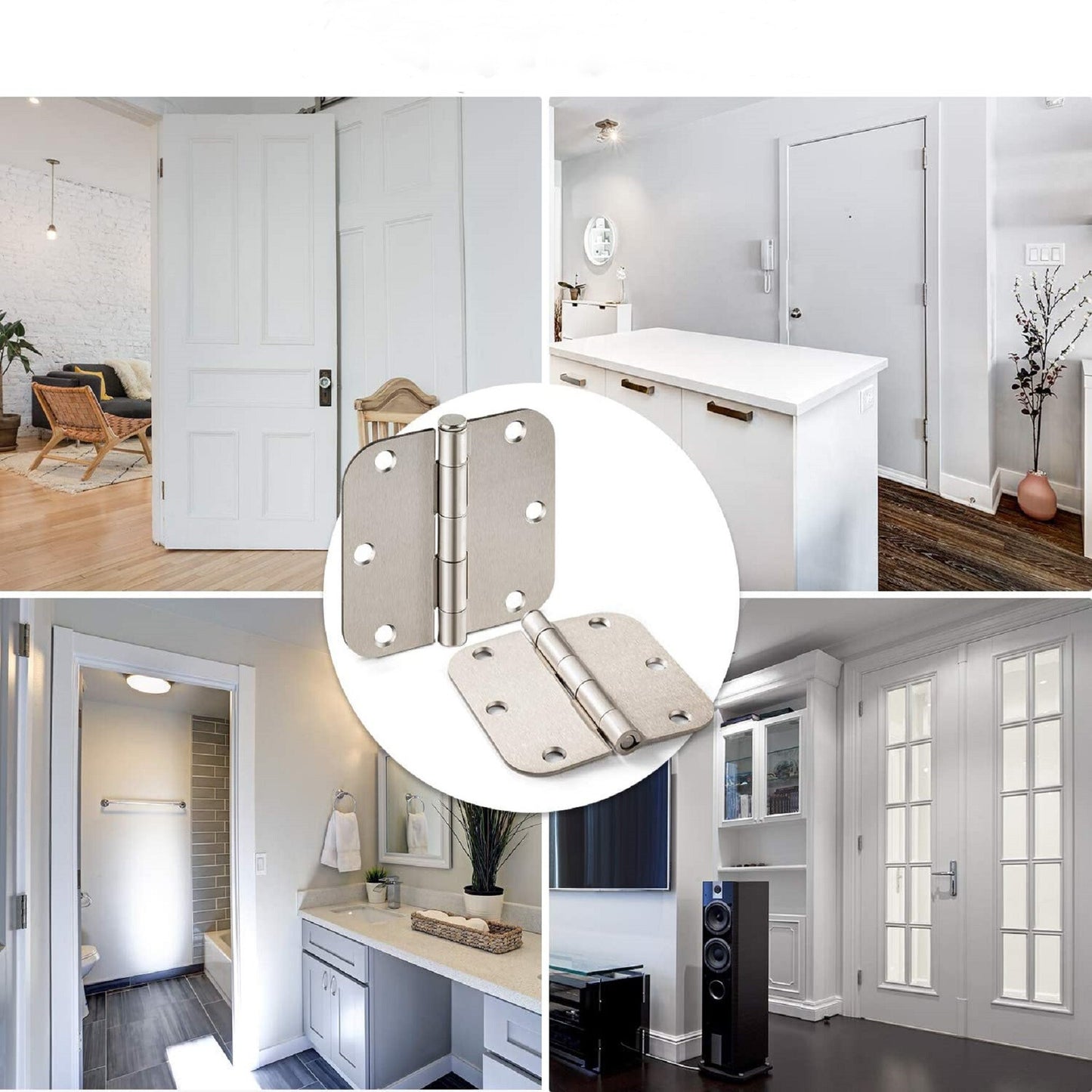 50Pcs 3.5 Inch x 3.5 Inch Door Hinges Satin Nickel 5/8 inch Radius Corner Hardware Controls Door Butt Door Hardware