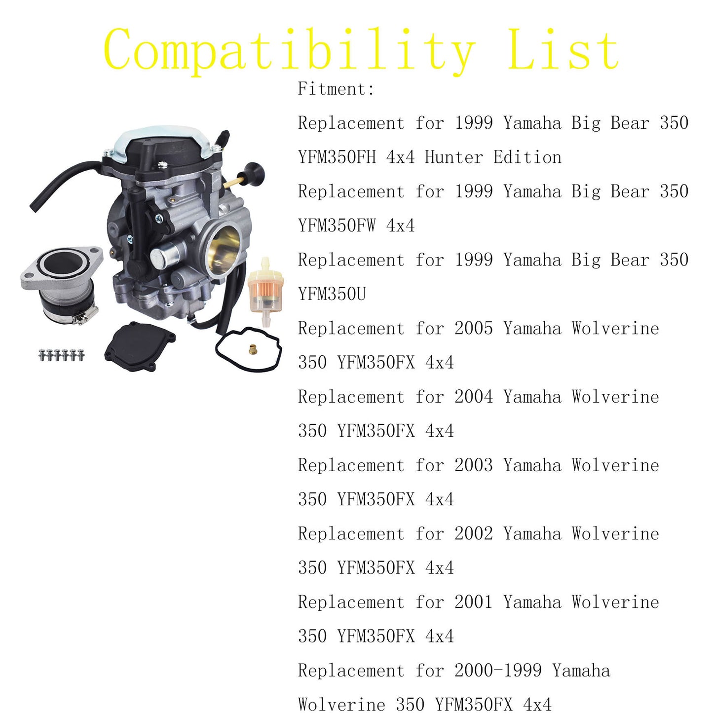 Carburetor Carb Vaporizer Replacement For Yamaha ATV Wolverine 350 YFM350FX 4x4 1996-2005