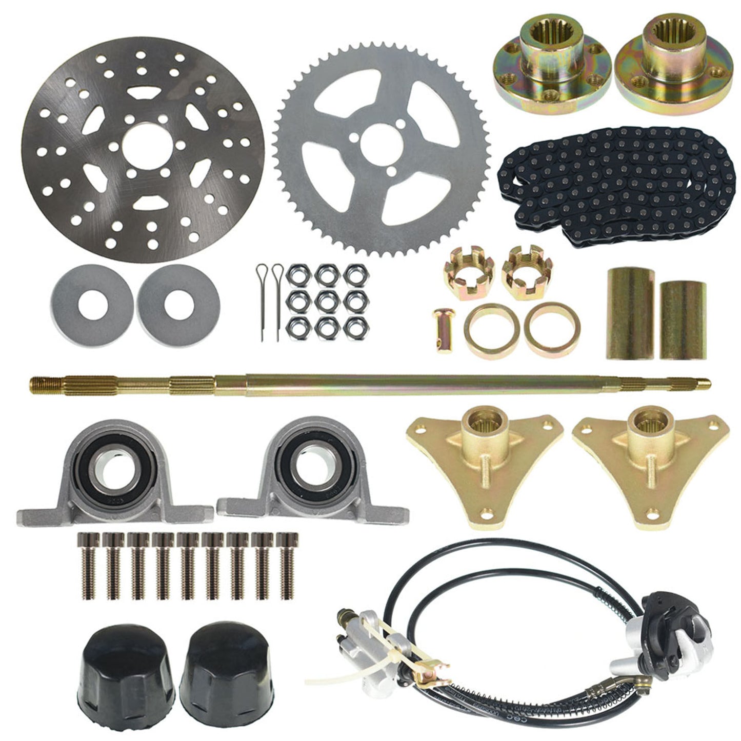 ALL-CARB 29inch Go Kart Rear Axle Shaft Assembly Kit 740mm Axle Sprocket Hub Brake Chain Brake Master Cylinder Caliper Replacement for Drift Trike DIY Go Kart