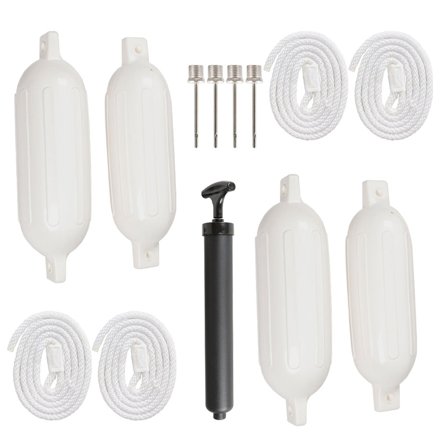 ALL-CARB 4.5 x 16 Inches Boat Fenders Vinyl Ribbed Marine Boat with Fender Lines & Pump to Inflate