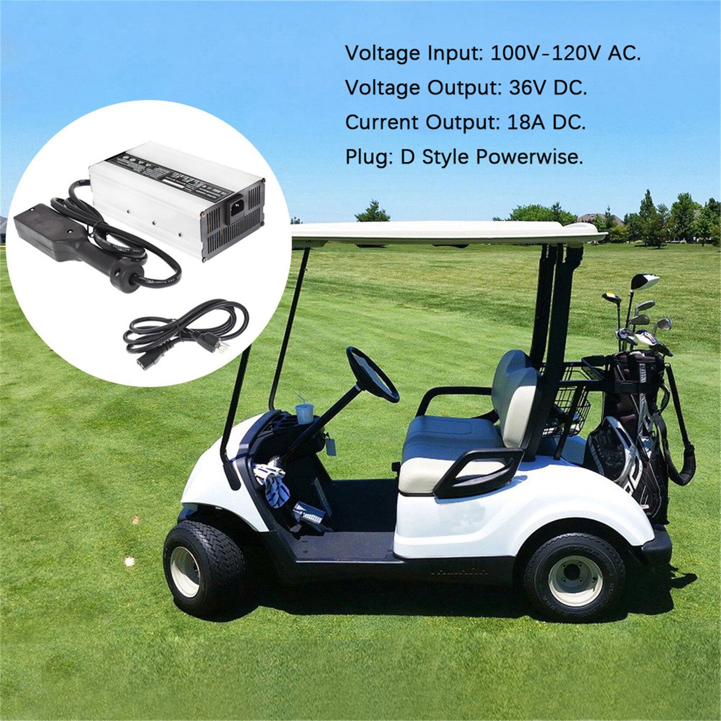 ALL-CARB 36V 18A Battery Charger with D Style Powerwise Charger Replacement for EZGO TXT Yamaha Golf Cart