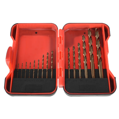 15Pcs Cobalt Drill Bit Set M35 High Speed Steel Twist Jobber Length Fit for Metal, Stainless Steel, Cast Lron, Woodworking, with Plastic Storage Case