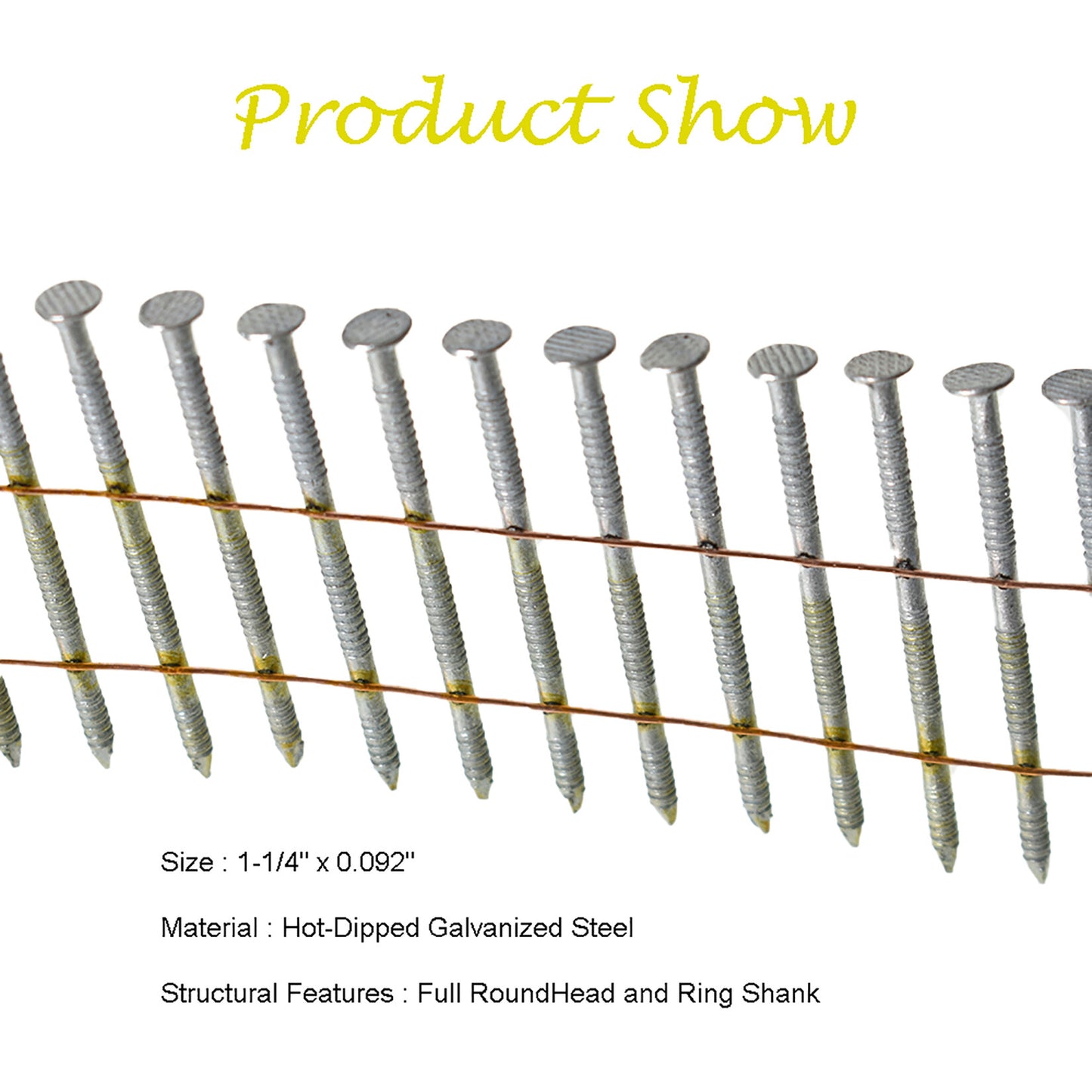 ALL-CARB 1-1/4-Inch x .092-Inch Siding Nails 15-Degree Collated Wire Coil Full RoundHead Ring Shank Hot-Dipped Galvanized 3600 Count for Rough Nailing of Lathing and Sheathing Materials