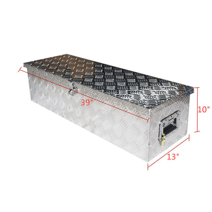 ALL-CARB 39 Inch Trailer Tongue Tool Box Aluminum Heavy Duty Truck Pickup Underbody Underbed Storage Organizer 5 Bar Tread Tool Box w/Lock & Keys Siver