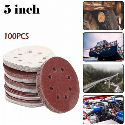 ALL-CARB 100Pack 5-Inch 8-Hole Hook and Loop Sanding Disks 320 Grit Application On Automotive, Marine, Industrial, Woodworking