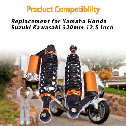 ALL-CARB 2pcs Adjustable Suspension Air Shock Universal Motorcycle Rear Absorber Replacement for Honda Yamaha Suzuki Kawasaki 12.5 Inch 320mm