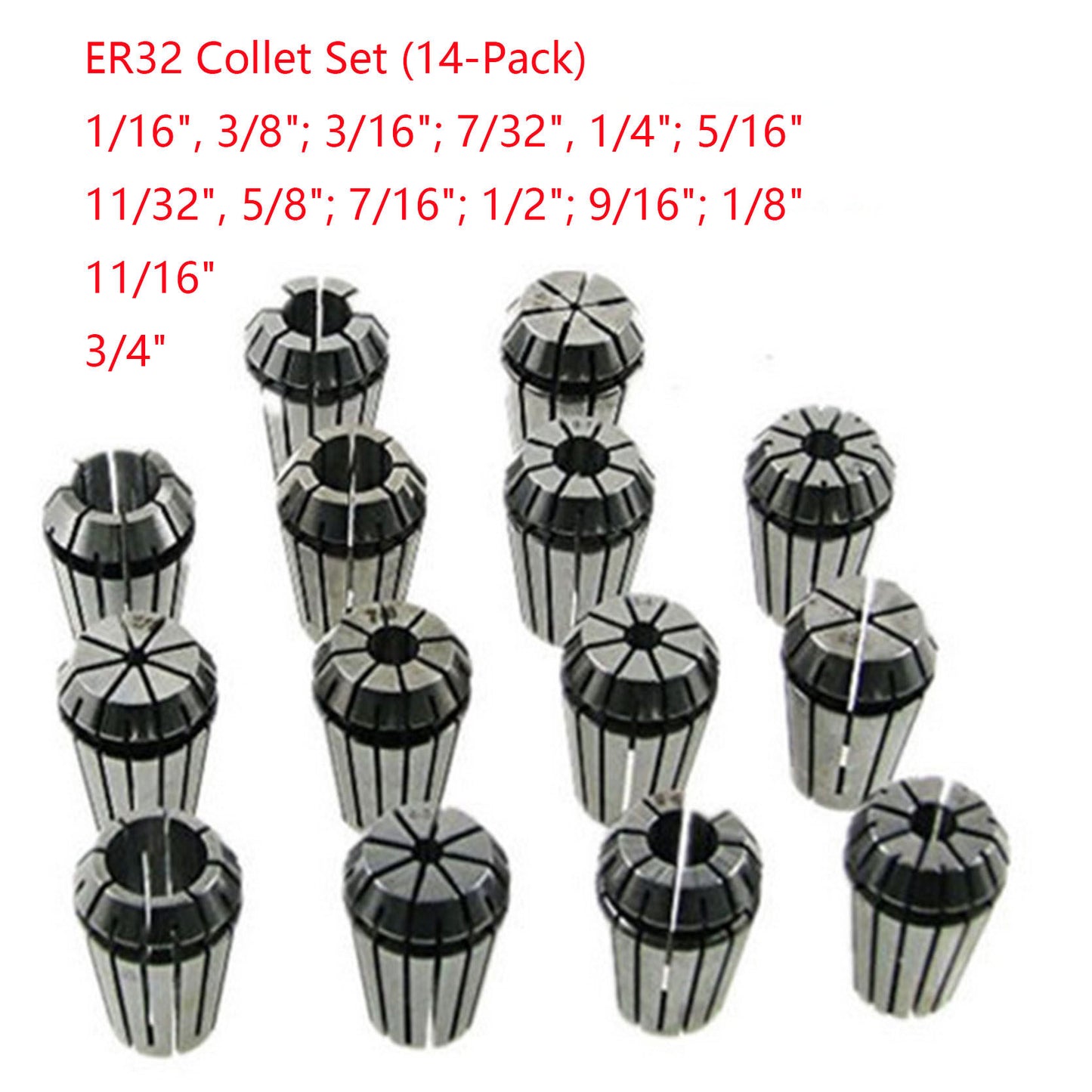 ALL-CARB 14Pcs ER32 Spring Collet Set 1/16 - 3/4 Inch for CNC Milling Lathe Tool and Engraving Machine Carbon Steel