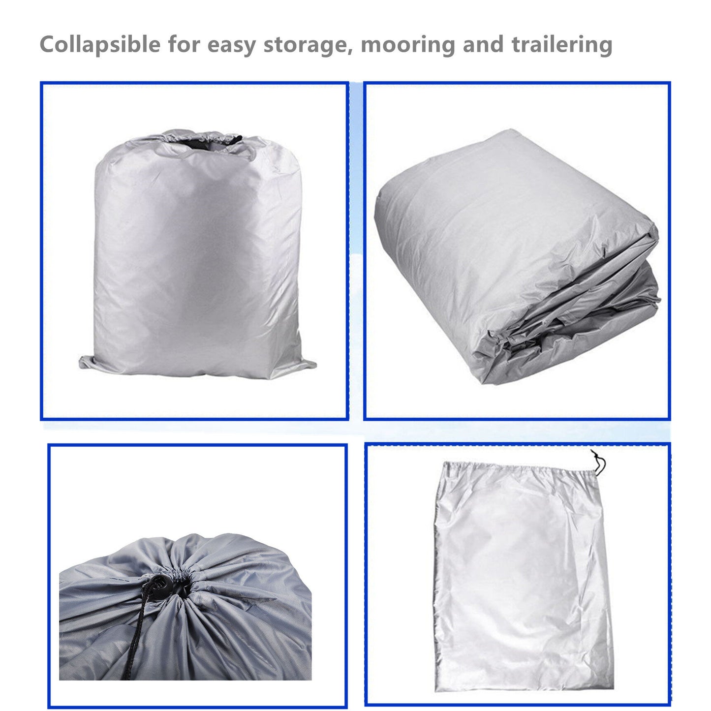 ALL-CARB Heavy Duty PEVA Waterproof Boat Cover 14-16ft long 90 Beam Width Replacement for V-Hull Fishing Boat V-Hull Tri-Hull Runabout Bass Boat Fish Ski Pro-Style Bass Boat Gray