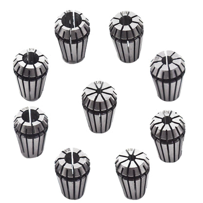 ALL-CARB 9Pcs ER16 Spring Collet Set 1/8 - 3/8 Inch for CNC Milling Lathe Tool and Engraving Machine Carbon Steel