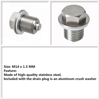 ALL-CARB Stainless Steel Engine Oil Drain Plug Set DP001 Replacement for Honda Suzuki Mazda Mitsubishi Volkswagen Audi Porsche Benz Kia Hyundai